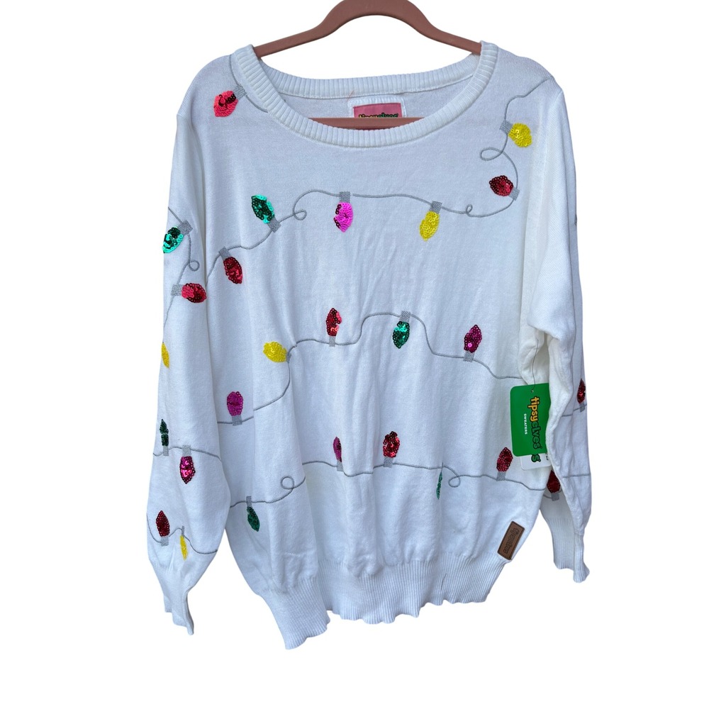 Tipsy Elves Sequin Lights Ugly Christmas Sweater White Plus Size 1X NEW